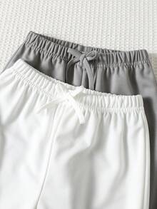 SHEIN Bộ 4 món/Bộ quần áo thun cổ tròn và quần dài dệt kim in chữ màu kaki & trơn thoải mái dành cho bé trai, phù hợp với trang phục trẻ em, quần áo bé trai, trở lại trường, tiệc tùng, đám cưới, trang phục hàng ngày, mùa xuân & mùa hè - Nhiều màu - Xem 3