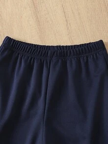 SHEIN Mirajuku 男童休闲学院风字母印花宽松卫衣套装，适合休闲、大学和运动穿着，秋冬季款 - 藏蓝色 - 查看 6