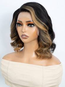 Loose Deep Bob Wigs Human Hair With Skunk Stripe Highlight Transparent Lace Front Wigs Side Part Pre Plucked Wavy Bob Lace Wigs Retro Wave Mob Wife Hairstyle Wig 12 Inch Halloween Costumes - S1/27 - View 7