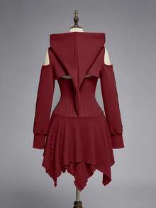 ROMWE Gothic Witch Costume Set - Black Witch Hat, Hooded Sweatshirt, And Off-Shoulder Dress - Burgundy - View 2