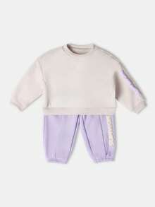 SUMWON Baby Girls Winter Cozy Sweatshirt Jogger Set Two Piece Outfit Casual Wear Long Sleeve Co-Ord Set - Purple - View 1
