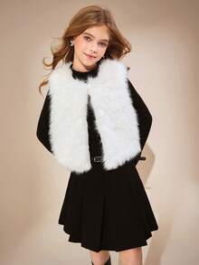 Sparklyn Thick Fleece Sleeveless Vest For Tween GirlsLoose Fit Design Allows Free Movement, Solid Color Minimalist Style Suitable For Hoodies & Sweaters, Layering For Autumn/Winter, Suitable For Daily Wear & Campus