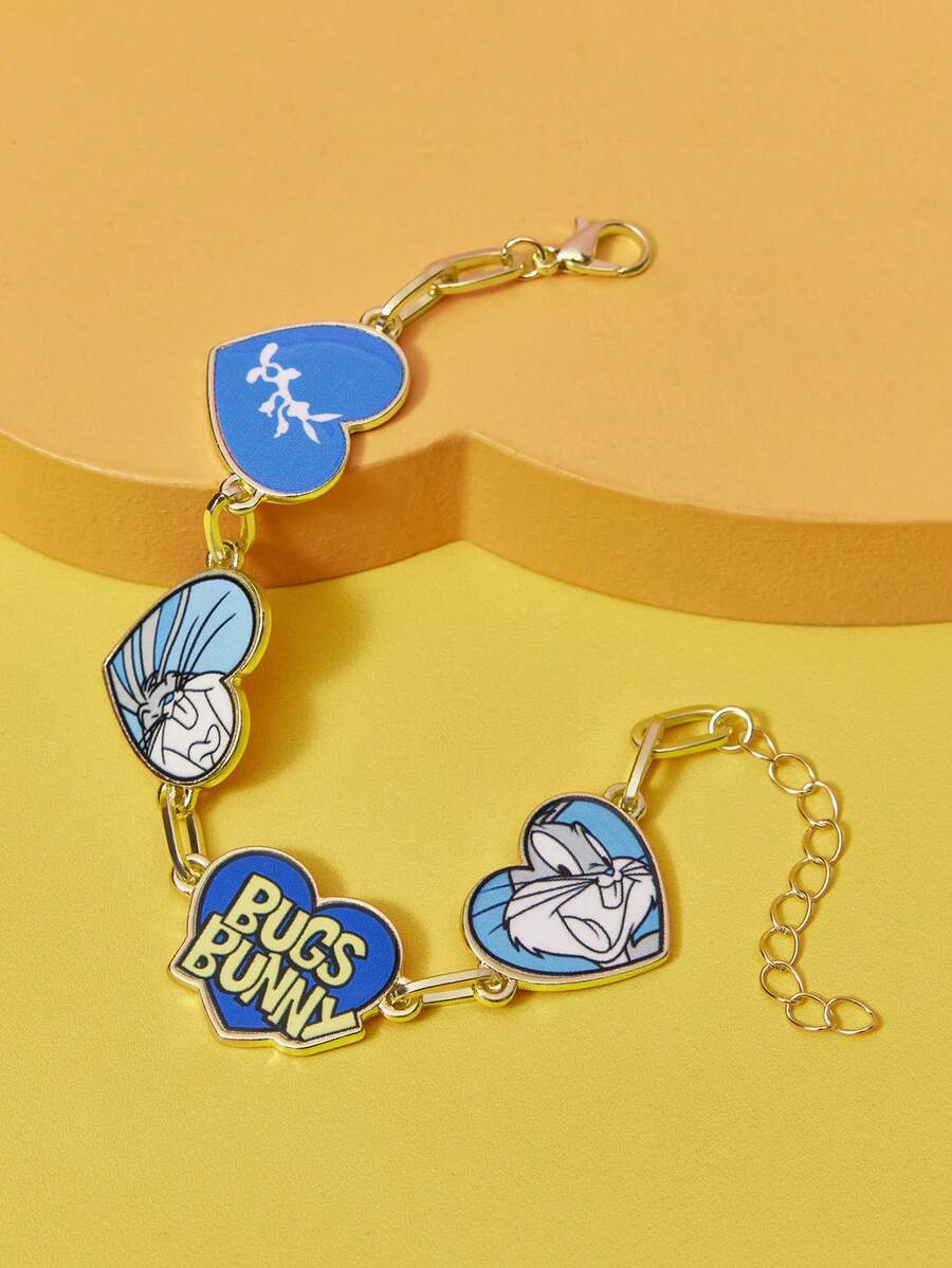 LOONEY TUNES X SHEIN 1 chiếc vòng tay xích màu xanh họa tiết hoạt hình thời trang, phụ kiện sang trọng cao cấp tuyệt đẹp, thích hợp cho nhiều bữa tiệc, buổi hòa nhạc/lễ hội - Màu xanh lam - Xem 1