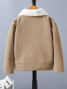 SHEIN Vacaura 青少年男孩休闲复古灯芯绒领羊毛夹克，适合秋冬季学校郊游