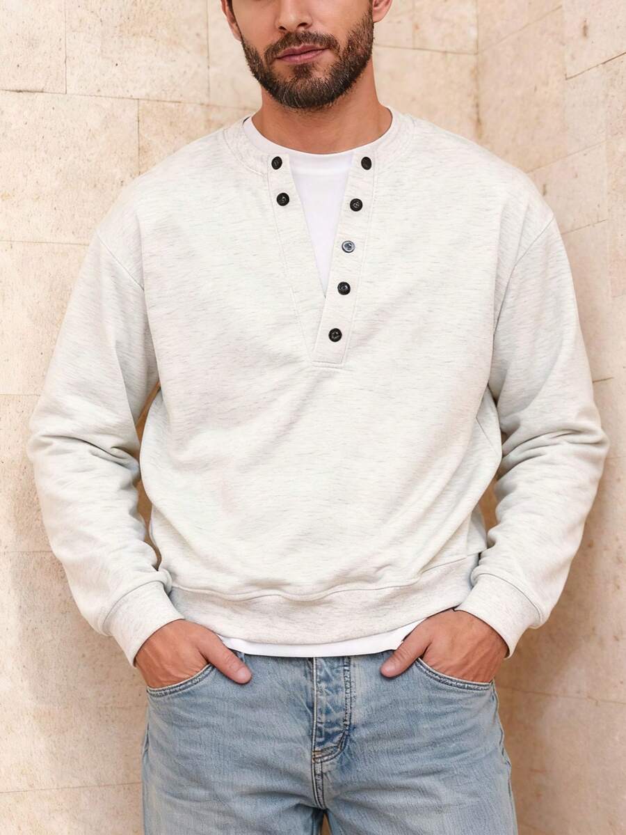 Manfinity Dauomo Men's Half-Zip Pullover Sweatshirt - Light Grey - View 1