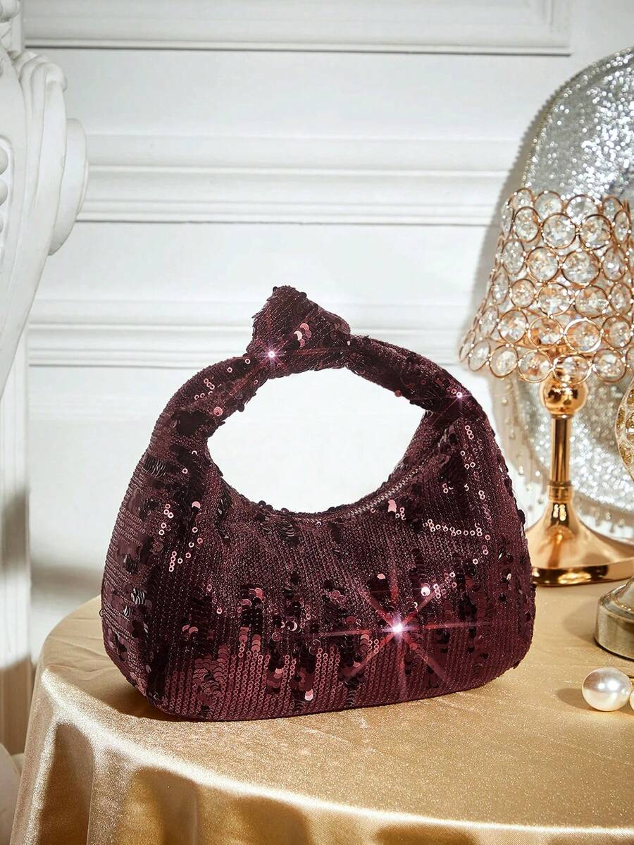 SHECARRY Women Top Handle Bags PU Leather For Business/Commute/Work/Office CasualOld Money Style Quiet Luxury Chic Knitting Handbag Woven Bag For Teacher Nurse Stylish - 咖啡亮片 - 查看 1