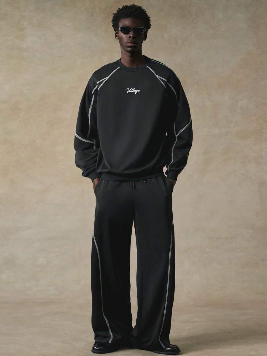 STYNVO Áo thun tay raglan in chữ cho nam, áo nỉ và quần âu thường ngày - màu đen - Xem 1