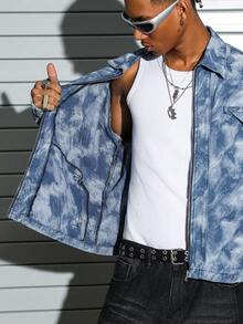 PAVTROS Men's Casual Street Style Multi-Pocket Zip-Up Loose Denim Long Sleeve Jacket, Blue Denim Jacket