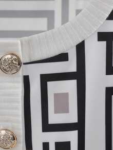 GlowEve 女士几何图案长袖纽扣设计上衣和裤子休闲套装，秋冬款 - 杏色 - 查看 3