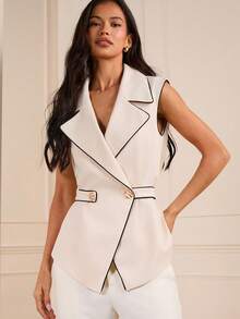 Lilora Áo blazer không tay nữ thanh lịch với họa tiết nụ hoa, lãng mạn, trang nhã và phù hợp cho công sở. Áo blazer không tay màu đen mới với họa tiết nụ hoa. - Màu be - Xem 7