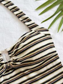 Soleia Women's Summer Beach Vacation Colorblock Striped Print Ruched Bust Halter Top And Shorts 2 Pieces Set - Multicolor - View 3