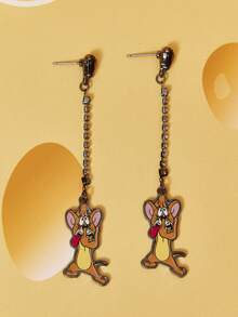 TOM & JERRY X SHEIN 1 Pair Fashionable Women's Popular Cartoon Element Zinc Alloy Earrings - Black - View 2