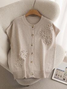 CosyJoli Plus Size Casual Hand-Cranked 3D Floral Batwing Sleeve Cardigan Summer Spring - Apricot - View 4