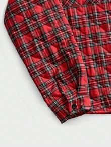 ROMWE MEN Prep Men's Plaid Print Button Front Casual Padded Coat, Collegiate Style, Autumn/Winter - Multicolor - View 4