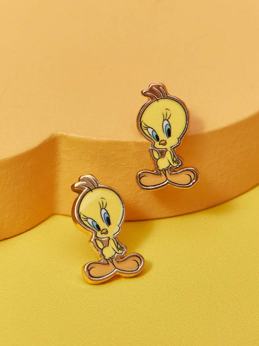 LOONEY TUNES X SHEIN 1 Đôi bông tai họa tiết hoạt hình thời trang dành cho nữ, kiểu dáng tinh tế và dễ thương, nhỏ nhắn, mang đến vẻ sang trọng, phù hợp cho các bữa tiệc, buổi hòa nhạc/lễ hội. - Màu vàng - Xem 1