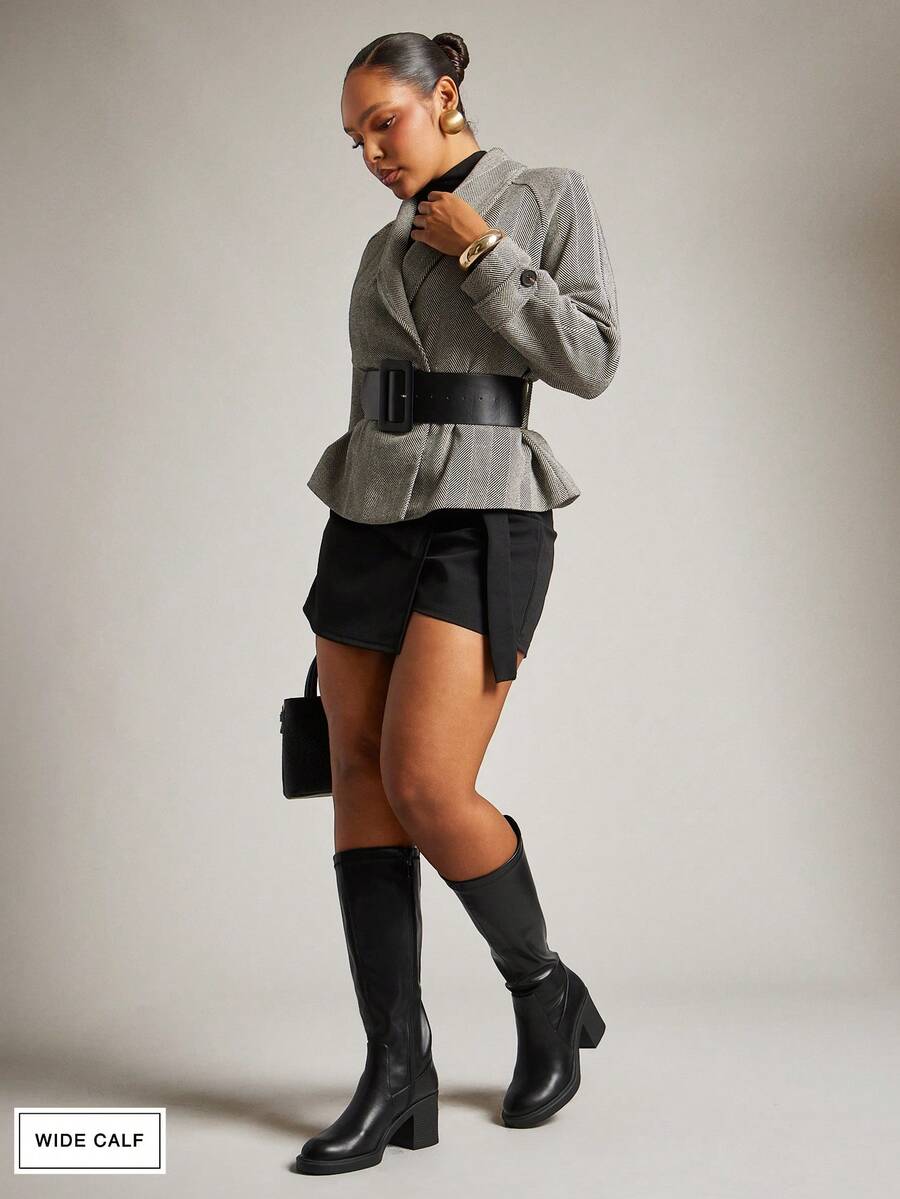 SHUZIA 女士宽筒舒适厚底软跟拉链中筒靴 - 黑色 - 查看 1