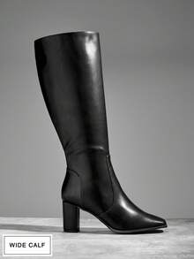 SHUZIA Botas altas hasta la rodilla con tacón de bloque, estilosas y cómodas, con cremallera interior para mujer - Negro - Ver 2