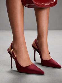 CUCCOO SZL Women's Pointed Toe Buckle Design Fashionable High Heels, Versatile For Daily Wear For Christmas - Burgundy - View 6