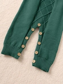 SHEIN Vêtements d'automne/hiver pour bébé garçon/fille nouveau-né/tout-petit : Barboteuses en tricot vert, salopettes, pulls, confortables, polyvalents, à la mode, mignons, rétro, design de base classique et simple, convenant pour l'intérieur, l'extérieur, le ski, le port quotidien, les sports, les jeux, les fêtes, la photographie, les vacances - Vert sapin - Voir 5
