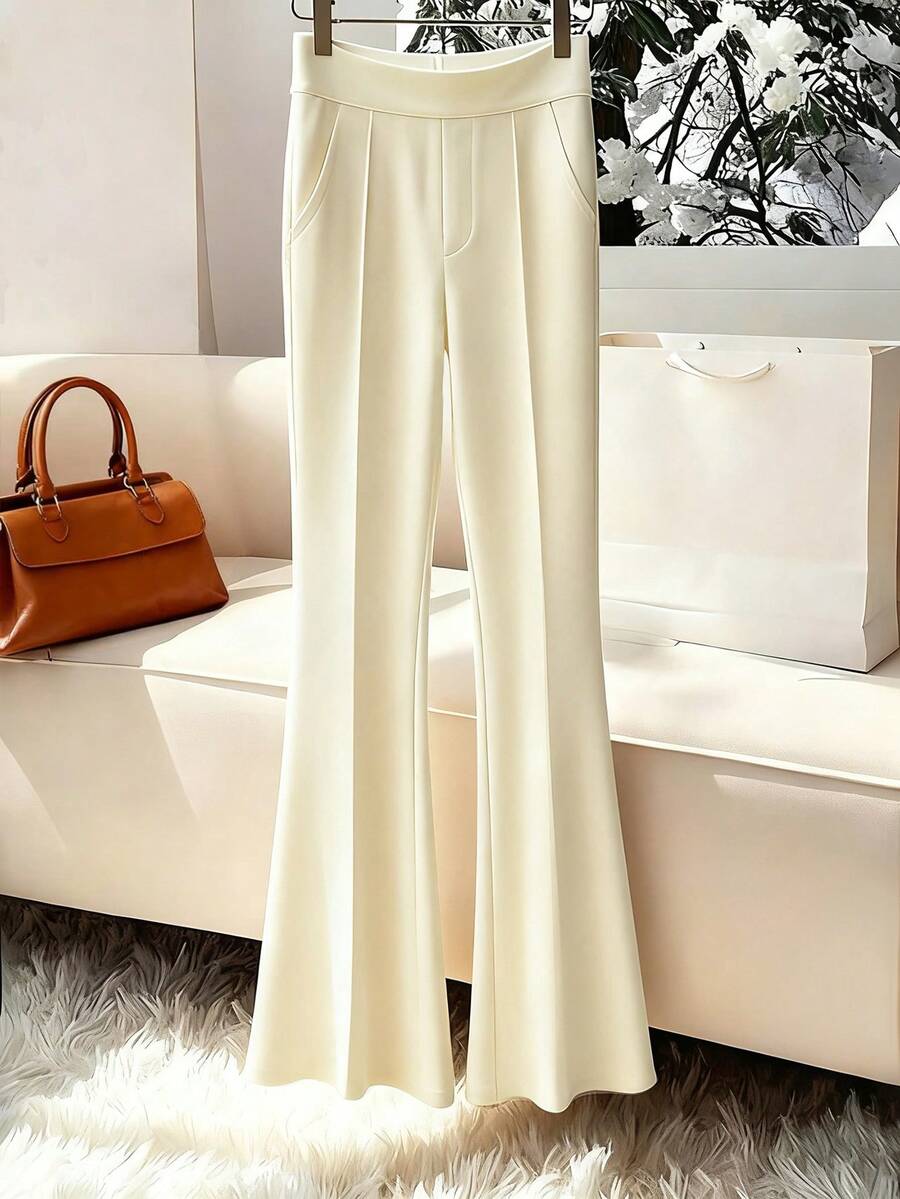 Franclia 新款休闲复古高腰喇叭裤，女士款 - 米色 - 查看 1