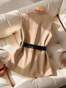 GlowEve CURVE Plus Size Women's Formal Sleeveless Fashion Business Blazer Jacket - Khaki - View 2
