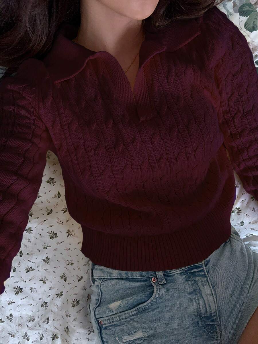 Sunnyshic 女士休闲抽绳长袖针织衫，浅黄色，秋冬款 - 酒紅色 - 查看 1