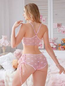 SHEIN 2pcs/Set Lace Wireless Sexy Lingerie Set For Women - Pink - View 2