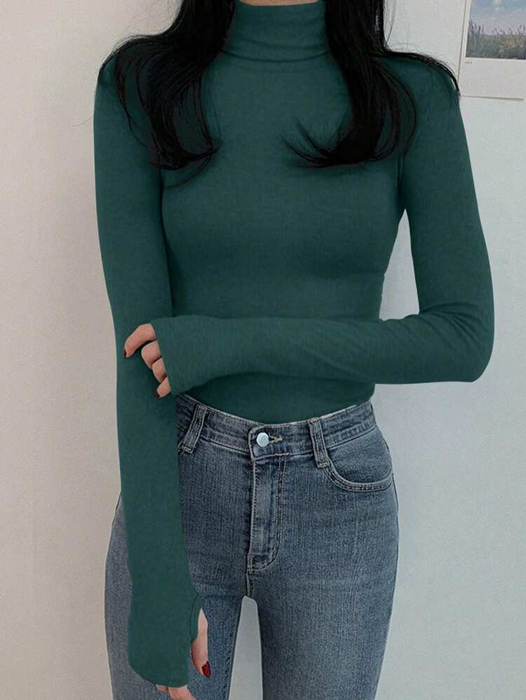 Women's Turtleneck Solid Color Casual Versatile Long Sleeve Slim Fit Base Layer T-Shirt