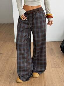 SHEIN Coolane 女士休闲宽松格纹阔腿裤 - 彩色 - 查看 5