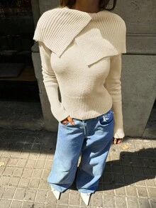 Aloruh Pull col roulé ajusté à manches longues jaune pour femmes, automne/hiver - Beige - Voir 3