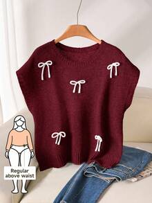 CosyJoli Plus Size Casual 3D Bow Round Neck Batwing Sleeve Loose Knit Top