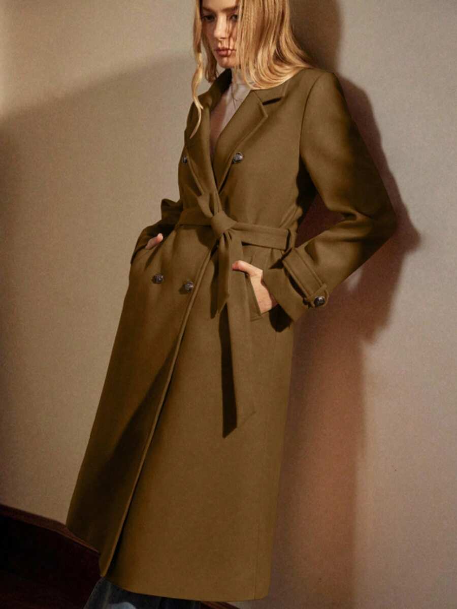 Écloséra 新款秋冬女士双排扣长款羊毛大衣，配腰带