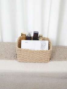 1/3PCS Handmade Woven Storage Basket Seagrass Wood Rattan Geometric Boho Decor For Home Organization Bathroom Bedroom Living Room Desktop Makeup Coastal Vibes Gift For Women Christmas Birthday Present