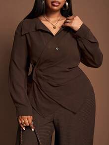 Veslaya 2025 Autumn/Winter Plus Size Women's Dress, Elegant Lace Patchwork Deep V-Neck Ruched Waist Semi-Sheer Blouse, Suitable For Country Music Concert, Wedding Guest, Date Night, Formal Party - Red Violet - View 8