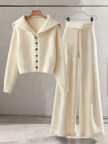 Franclia 2件套女士简约韩版温柔优雅减龄毛衣套装，秋冬 - 杏色 - 查看 1