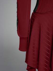 ROMWE Gothic Witch Costume Set - Black Witch Hat, Hooded Sweatshirt, And Off-Shoulder Dress - Burgundy - View 4