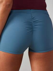 MISSGUIDED High Waisted Athletic Booty Shorts With Ruched Seam Detail For Yoga Running Gym Workouts And Active Training - Navy Blue - View 6