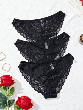 AltCore 3pcs/Pack Minimalist Romantic Lace Women's Briefs Lingerie