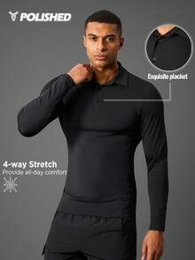Manfinity Sport Corelite 男士运动Polo衫，休闲、跑步、健身压缩衫 - 黑色 - 查看 1