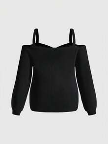ROMWE Plus Size Gothic Y2K Skeleton Jacquard Black Sweater, Casual Loose Fit Pullover Sweater For Women, Autumn/Winter - Black - View 2