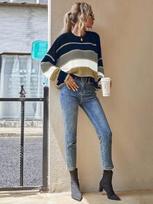 Zovinel 女式最新时尚舒适拼色套头衫 - 彩色 - 查看 9