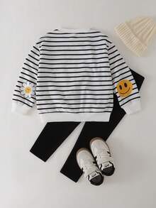 THE HAPPY LOOK 2pcs/Set Young Girl Floral Print Knit Soft Crew Neck Long Sleeve Sweatshirt And Elastic Waist Pants Toddler Girl Two Piece Sets Kids Clothes 2 Piece Sets Oufit Set Kids - Multicolor - View 5