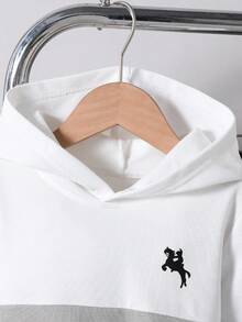 Vacaura 2 Stücke Jungen Lässig Kapuzen Patchwork Sweatshirt und Kordelzug Jogginghose Set - Verschiedenfarbig - Übersicht 3