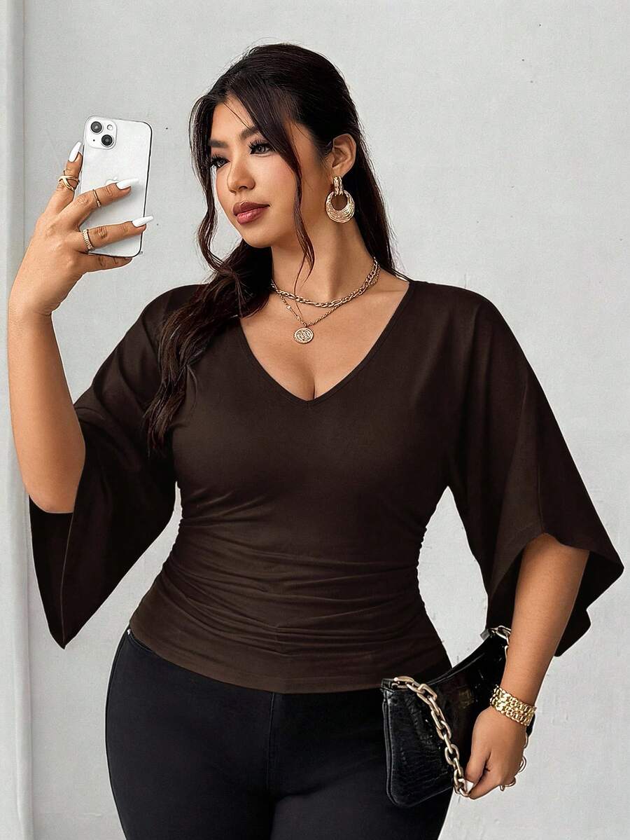 Elenzga Áo thun nam phong cách Pháp thường ngày thắt eo cỡ lớn đa năng - Cà phê nâu - Xem 1