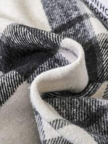 SHEIN Teens' Jacquard Plaid Collar Real Pocket Wool Blend Jacket