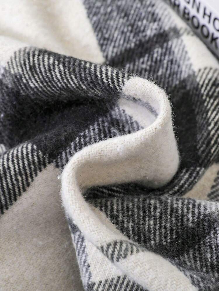 Teens' Jacquard Plaid Collar Real Pocket Wool Blend Jacket