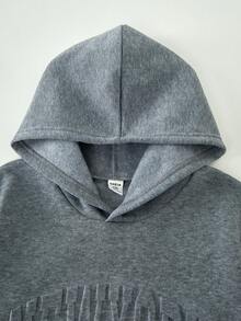 SHEIN Vacaura 2件套男童休闲连帽运动衫和运动裤针织套装，秋冬 - 灰色 - 查看 5