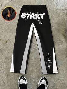 SHEIN Coolqubz Pantaloni della tuta larghi in pile più spesso con motivo a contrasto, patchwork, lettere e stelle per ragazzi adolescenti