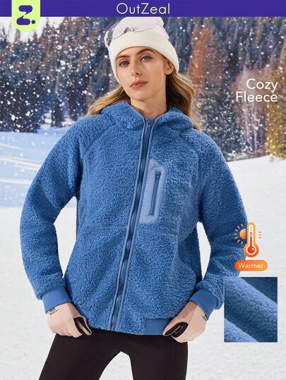 OutZeal Women Winter Thermal Outdoor Fleece Christmas Long Sleeve Camping Hiking Zip Up Jacket With Pocket