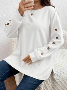 SHEIN LUNE Koszulka damska w jednolitym kolorze, luźna, z długim rękawem i dużym rozmiarem